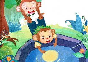 猴子捞月英语故事带翻译