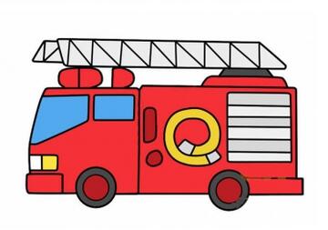彩色消防车简笔画步骤图片