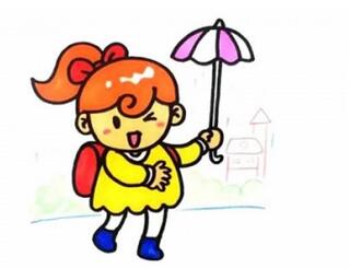 幼儿园打伞的小女孩简笔画步骤图片