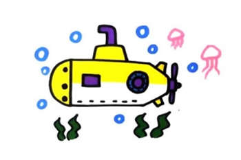 卡通潜水艇简笔画步骤图片