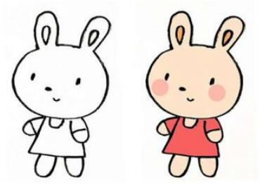 怎么画兔子？幼儿园穿裙子的小兔子简笔画步骤图片