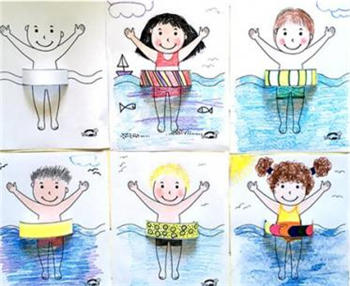 儿童节半立体游泳手工贴画制作方法