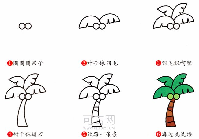 儿童简笔画椰子树怎么画彩色简单 -  www.kejidiy.com