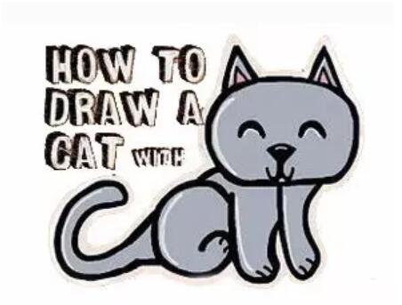 用英文字母cat画可爱小猫咪简笔画教程图片