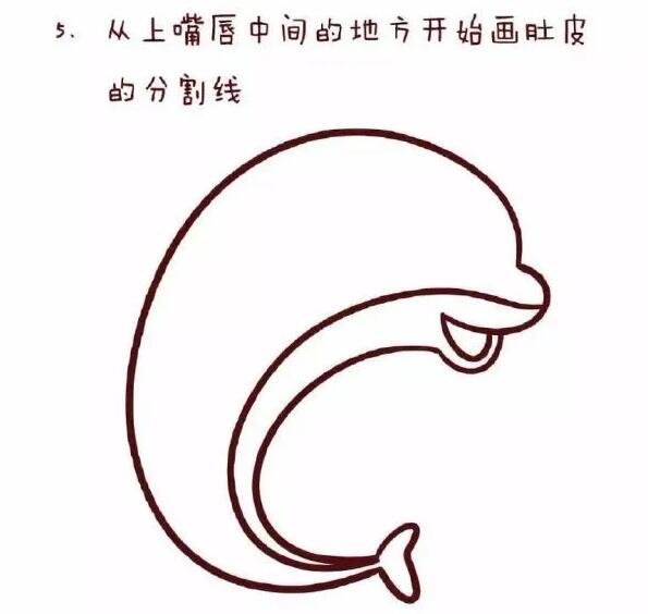 海洋生物简笔画：海洋中的小海豚画法