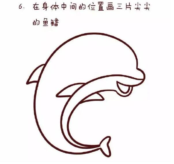 海洋生物简笔画：海洋中的小海豚画法