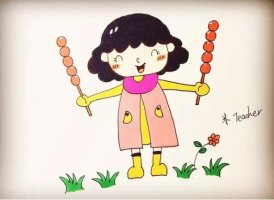 拿糖葫芦的小女孩简笔画教程图片