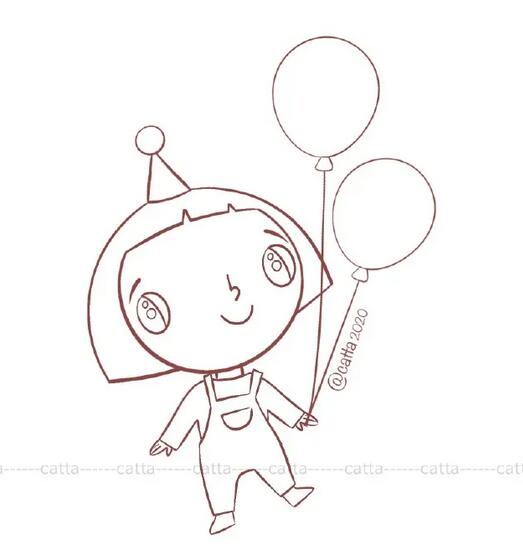 拿着气球的小女孩简笔画教程图片