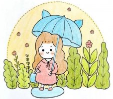 打着小伞可爱的小女孩简笔画教程图片