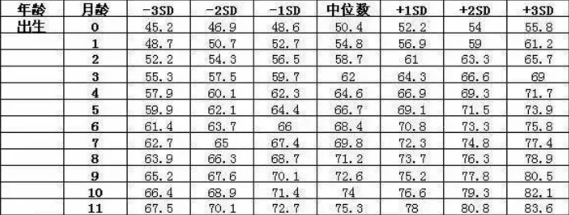 2020婴儿身高体重标准表