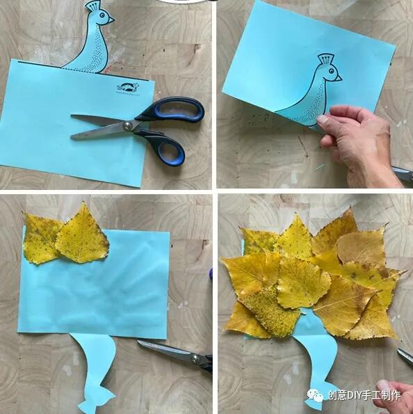 树叶贴画简单又好看：秋叶孔雀粘贴画图片教程