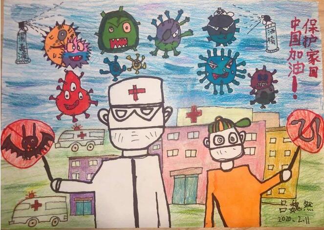 抗击疫情绘画儿童画图片
