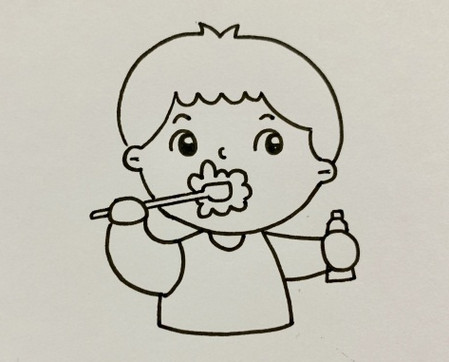 儿童刷牙简笔画步骤图解