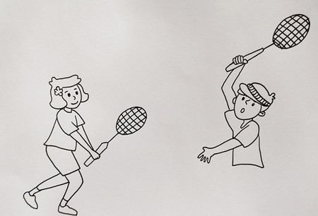 两个人打羽毛球简笔画怎么画