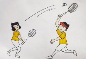 两个人打羽毛球简笔画怎么画