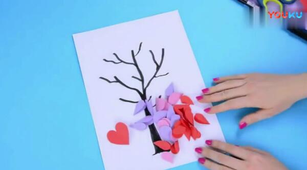 爱心树卡纸贴画手工制作步骤