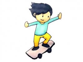 玩滑板的小男孩简笔画步骤图片