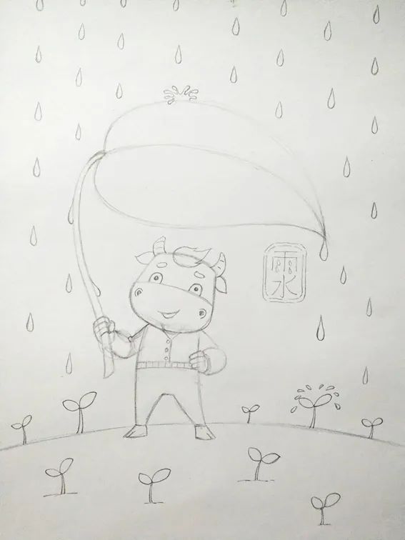 雨水节气主题儿童画《春雨》