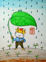 2021牛年雨水节气主题儿童画《春雨》