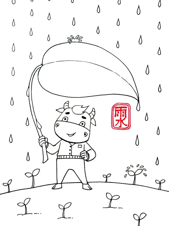 雨水节气主题儿童画《春雨》