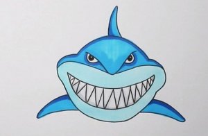 海洋生物巨齿鲨鱼简笔画怎么画