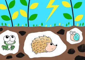 春天惊蛰主题儿童画作品《冬眠的动物》