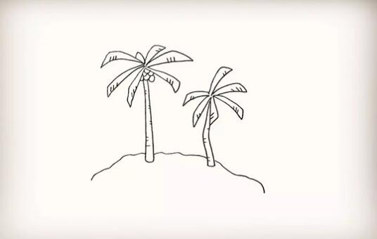 椰岛上的椰子树简笔画步骤图片