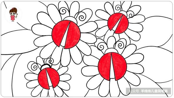 小瓢虫和花朵儿童简笔画