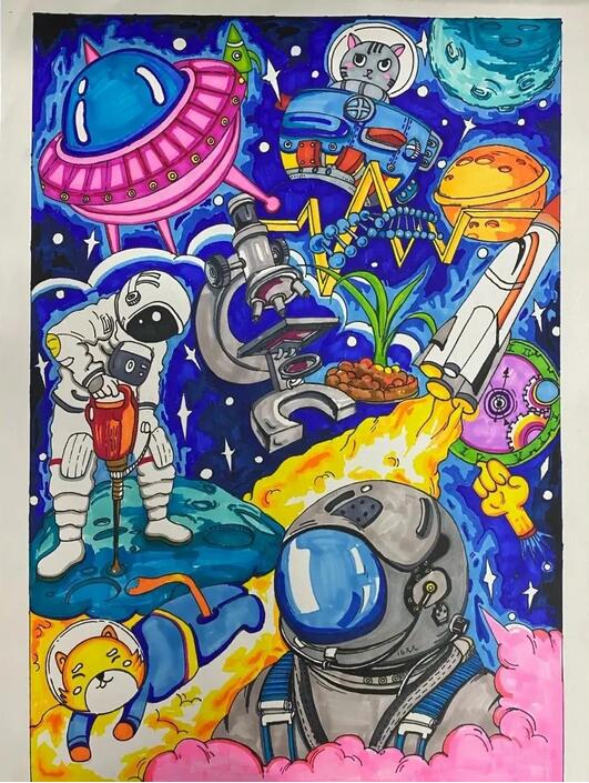 科幻宇宙飞船儿童绘画