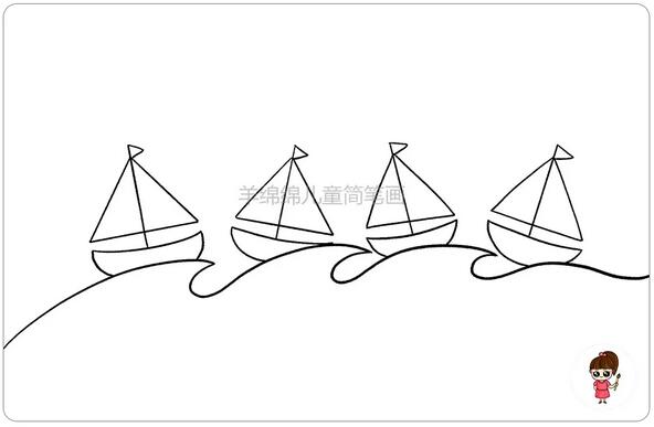 五彩的帆船简笔画步骤图片