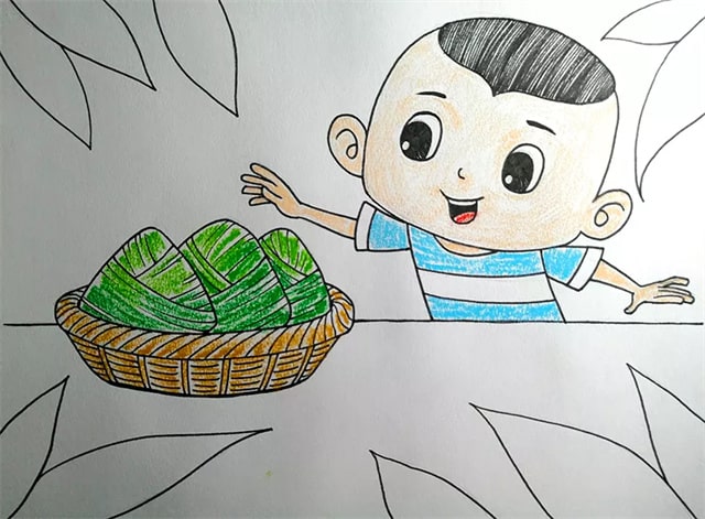 端午节吃粽子简笔画儿童画