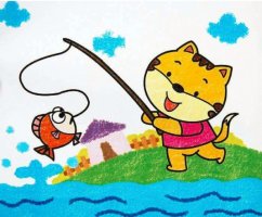 一年级看图写话练习《小猫钓鱼》