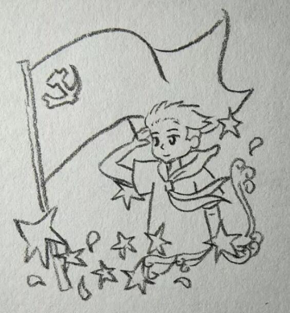党旗和小男孩简笔画