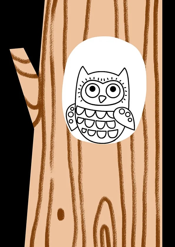 少儿美术课程 粘贴画《树洞里的猫头鹰》