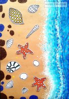 少儿美术课程 油画棒作品《海滩》