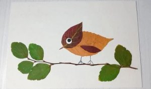 幼儿园简单一点的树叶粘贴画小鸟