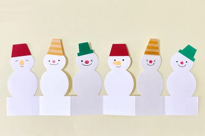 儿童剪纸教程：连在一起的小雪人