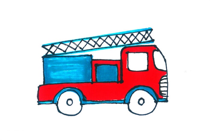 消防车简笔画画法步骤图片