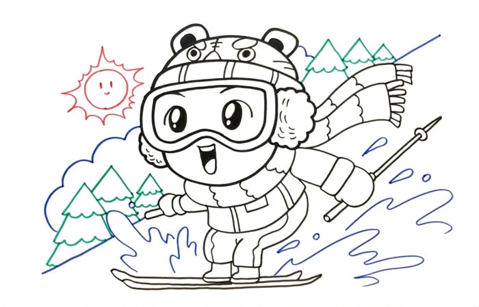 滑雪卡通人物简笔画教程图片