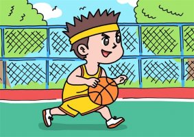 小男孩打篮球儿童简笔画