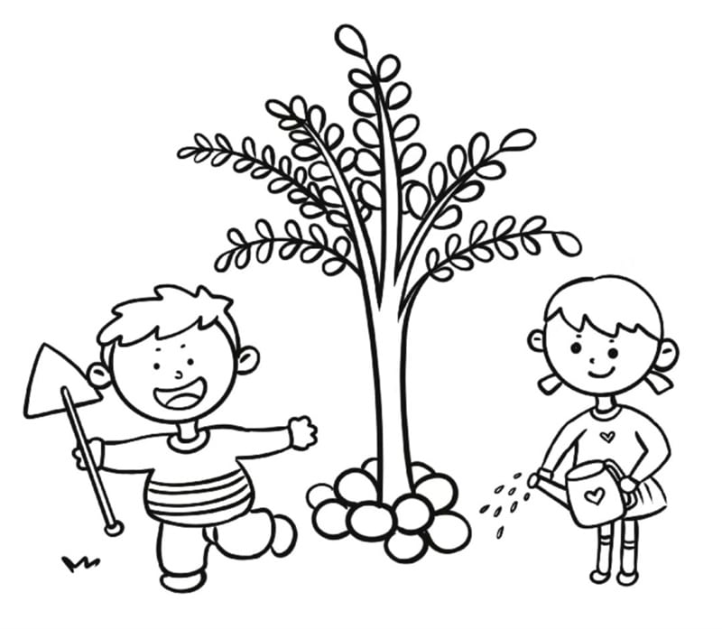 小学生植树节的儿童简笔画怎么画