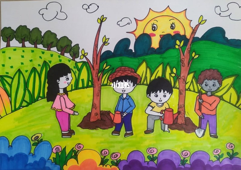 小学生植树节儿童画