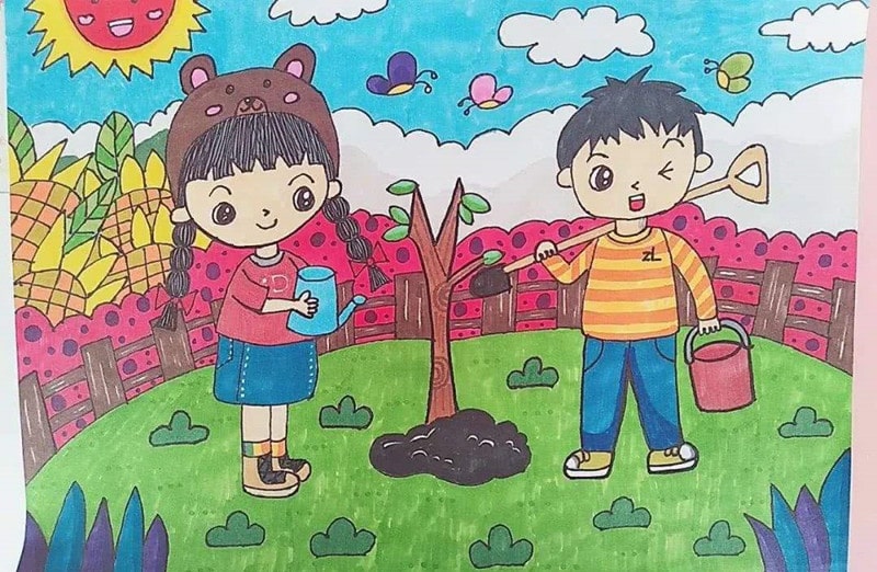 小学生植树节儿童画