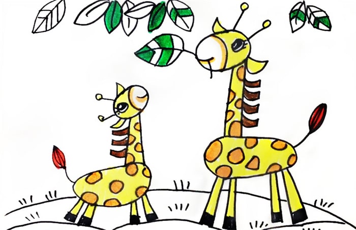 小长颈鹿和妈妈儿童简笔画图片