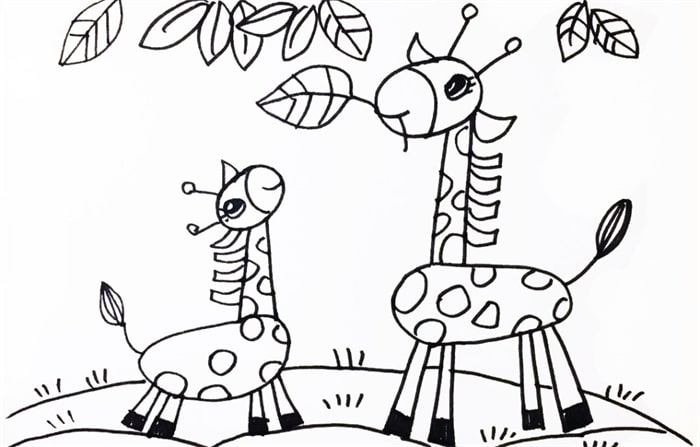 小长颈鹿和妈妈儿童简笔画图片