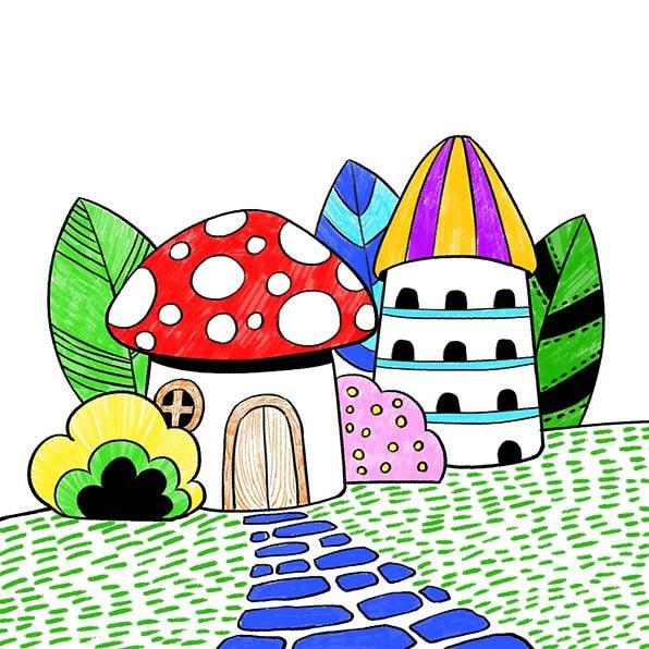 充满童话趣味的少儿美术课程《蘑菇房子》