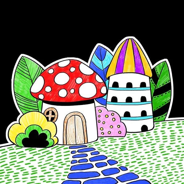 充满童话趣味的少儿美术课程《蘑菇房子》
