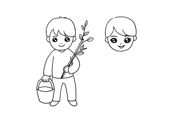 植树节儿童简笔画小男孩小女孩