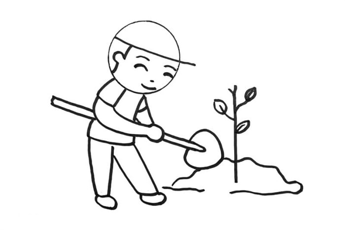 植树节人物小男孩简笔画画法