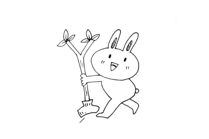 小兔子植树节简笔画